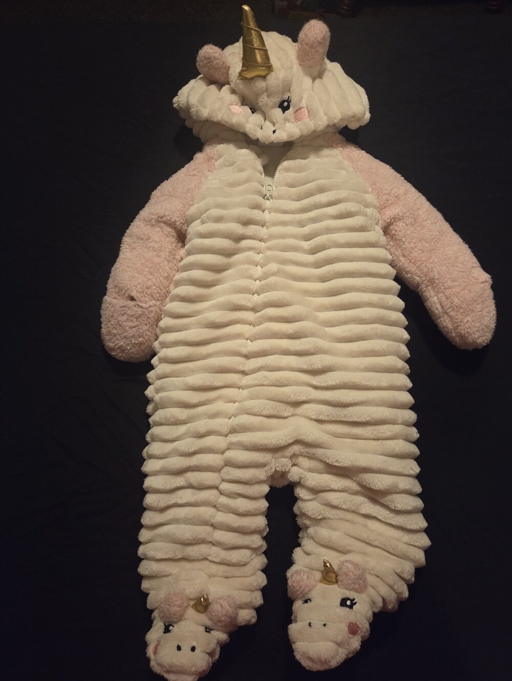Koala Kids Plush Unicorn Footed One-Piece - Cream & Pink